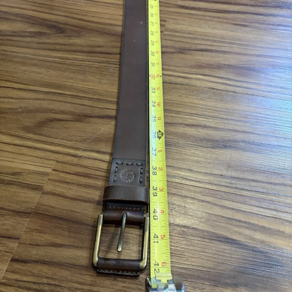 Timberland Brown Genuine Leather Belt Men's Size 34 Brown Top Stitching